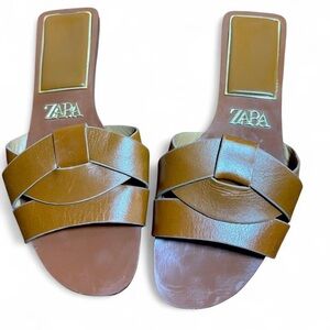 Zara Flat Crossed Leather Sandals